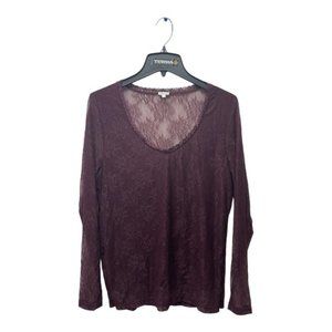 Kismet Womens Burgundy Lace Long Sleeve Blouse Pullover Size Large